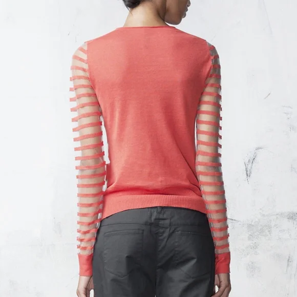 $268  EDUN Coral SHEER Crewneck SILK Sweater RIHANNA* L - Picture 7 of 8